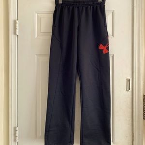 Under Armour water resistant sweatpants black w/red logo. YouthL Drawstring